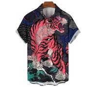 famesale Funky Hawaiian Shirt for Women Men Dragon Tiger 3D Printed Shirt Short Sleeve Palm Beach Shirts Tropical Vacation Clothes