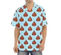 famesale Happy Funny Poop Pattern 3D Printed Aloha Shirts for Men Summer Short Sleeve Button Down Beach Shirt Tops Mens Plus Size Blouse