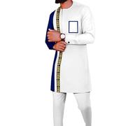 famesale Kaftan Nigerian Men African Traditional Luxury Plus Size Dashiki Shirt + Pants Clothing Set Oversized Fashion Costume Suit