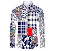 famesale Luxury Golden Chain Baroque Pattern 3D Printed Long Sleeve Button-Down Shirt for Men Street Style Trendy Tops