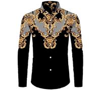 famesale Luxury Golden Chain Baroque Pattern 3D Printed Long Sleeve Button-Down Shirt for Men Street Style Trendy Tops