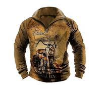 famesale Men Motorcycle Printed Long Sleeve Sweatshirt 3D Racing Pattern Half Zip Polo Shirt Fashion Vintage Distressed Outdoor Street Top