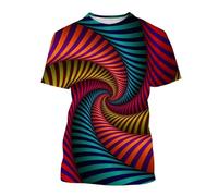 famesale Men/Women Dizziness Vortex Colorful 3D Printed Short Sleeve Optical Illusion Pattern Geometric Graphic Crewneck T Shirts Cool Pullover Tops