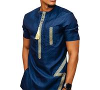 famesale Men's African Traditional Clothes Slim Fit Short Sleeve Dashiki Shirt Men Hip Hop Streetwear Casual African Shirts