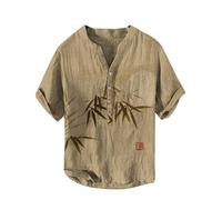 famesale Men's Bamboo 3D Printed Henley Shirt Short Sleeve V-Neck Button Down Shirts Casual Outdoor Street Sport Tops