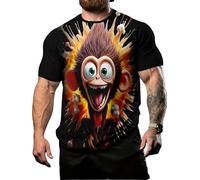 famesale Men's Cute Cat and Dog 3D Print T-Shirt Retro Graphic Funny T-Shirts Round Neck Short Sleeve Plus Size Sport Tops