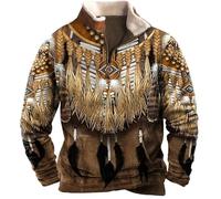 famesale Men's Native American Indian Sweatshirts Retro Indian Wolf 3D Printed Ethnic Totem 1/4 Zip Jacket Long Sleeve Pullover Sweatshirts