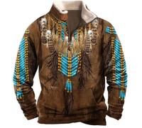 famesale Men's Native American Indian Sweatshirts Retro Indian Wolf 3D Printed Ethnic Totem 1/4 Zip Jacket Long Sleeve Pullover Sweatshirts