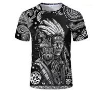 famesale Men's Native Indian Wolf Printed T-Shirt Casual 3D Vintage Printed T-Shirts Slim Fit Round Neck Short Sleeve Tees Outdoor Street Top