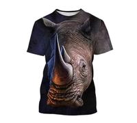 famesale Men's Rhino Graphic T-Shirts 3D Printed Short Sleeve African Beast Animal Tee Tops Streetwear Casual Plus Size T-Shirt