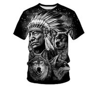 famesale Men's Summer T-Shirt Indian Chief Multicolor Round Neck Tee Shirt American Native Tribal Spirit 3D Printed T-Shirts Tops