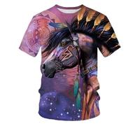 famesale Men's Summer T-Shirt Indian Chief Multicolor Round Neck Tee Shirt American Native Tribal Spirit 3D Printed T-Shirts Tops