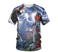 famesale Men's Summer T-Shirt Indian Chief Multicolor Round Neck Tee Shirt American Native Tribal Spirit 3D Printed T-Shirts Tops