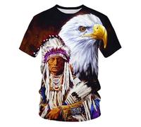famesale Men's Summer T-Shirt Indian Chief Multicolor Round Neck Tee Shirt American Native Tribal Spirit 3D Printed T-Shirts Tops