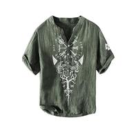 famesale Men's Viking Tattoo Printed T Shirt Short Sleeve V-Neck Button Down Henley Shirts Casual Loose Fit Outdoor Street Blouse Top