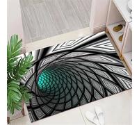 famesale Three-Dimensional Checkered 3D Optical Illusion Carpet Black White Plaid Swirl Mat Vortex Bottomless Hole Mat Visual Carpet Area Rugs