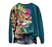 famesale Women Leopard Print Sweatshirt Cheetah Tiger Zebra Print Jumper 3D Graphic Print Long Sleeve Pullover Top