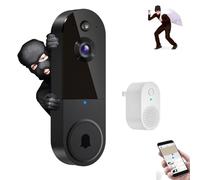 FameVibe 1080P Wireless Video Doorbell Camera,Safe Door Bell with Camera, Smart AI Human Detection, Night Vision, 2-Way Audio, Battery Powered, Cloud Storage, 2.4G WiFi (T50 black)