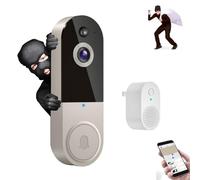 FameVibe 1080P Wireless Video Doorbell Camera,Safe Door Bell with Camera, Smart AI Human Detection, Night Vision, 2-Way Audio, Battery Powered, Cloud Storage, 2.4G WiFi (T50 beige)