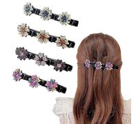 FAMEZA 4 PCS Triple Braided Hair Clip with 3 Small Clips For Women, Sparkling Crystal Stone Multi Barrette with Rhinestones for Sectioning|MULTICOLOR