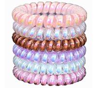 FAMEZA 6 Piece Coil, Traceless Hair Ties, Phone Cord Hair Ties Multicolor Large Spiral Mega Hair Coil Set for Thick, Curly and Long Hair, Dent, Creaseless and No Headaches
