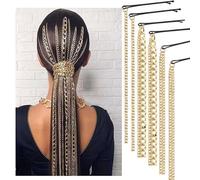 FAMEZA 6PCS Premium Dreadlocks Metal Tassel Ponytail Multi-Strand Hair Chain Prom Party Concave styling hair accessories hair extension chain with clip for girls and women(gold)