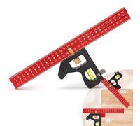 Famgee 12inch/300mm Adjustable Combination Square 45°/ 90° Angle Square Hand Marking Line Tool Carpenters Square Multi-angle Measuring Rule Engineer Marking Gauge With Level Bubble for Woodworking Fur