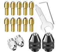 Famgee 16Pcs Drill Chuck Collet Set for Dremel 1/32 "to 1/8" Multi Shank Size 4485 Brass Collet Quick Change Keyless Replacement 4486 Drill Bit Chuck Rotary Tool Accessory with Metal Nut Kit