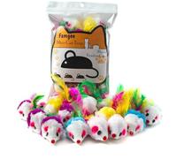 Famgee 20 PCS Furry Cat Toys Squeak Mouse Rattle Mice Cat Catcher Pet Toys with Feather Tails (Random Color)