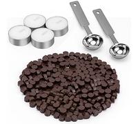 Famgee 300 Pieces Octagon Sealing Wax Beads with 4 Pcs Candles and 2 Pcs Melting Spoon for Wax Seal Stamp (Coffee)