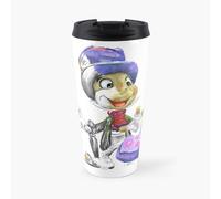 Famgem 17oz Insulated Travel Mug - Ceramic Interior, Double-Wall Stainless, Leak-Proof Flip Lid, Fits Cup Holders, Charcoal & Oil Jiminy Cricket