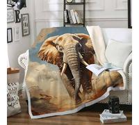 FamHarbor African Elephant Sherpa Fleece Blanket 160x200cm, African Savannah Pattern Sofa Throw Blanket for Sofa, Fluffy Soft Blankets and Throws, Wild Animals Throw for Bed and Sofa -Am73