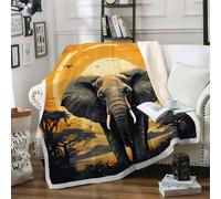 FamHarbor African Elephant Sherpa Fleece Blanket 90x200cm, African Savannah Pattern Sofa Throw Blanket for Sofa, Fluffy Soft Blankets and Throws, Wild Animals Throw for Bed and Sofa -Am71