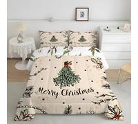 FamHarbor Beige, Green Super King Size Duvet, Coverless Duvet with Christmas Tree Pattern, Superking Quilt 7.5 Tog for All Seasons, Soft and Comfy, Lightweight Washable Comforter 260x220 cm