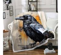 FamHarbor Crow Sherpa Fleece Blanket 160x200cm, Gothic Animals Pattern Sofa Throw Blanket for Sofa, Fluffy Soft Blankets and Throws, Nordic Style Throw for Bed and Sofa -Am66