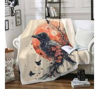 FamHarbor Crow Sherpa Fleece Blanket 70x100cm, Vintage Floral Pattern Sofa Throw Blanket for Sofa, Fluffy Soft Blankets and Throws, Dark Fairy Tale Throw for Bed and Sofa -Am70