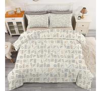 FamHarbor Double Duvet Cover, Double Bed (200cm x 200cm) + 2 Pillowcase, Plaid, Retro Pattern, Reversible Hypoallergenic Soft Breathable Double Bed Quilt Cover Set, Beige, Gray