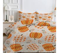 FamHarbor Double Summer Duvet 200x200 cm, Lightweight 4.5 Tog Coverless Quilt with Cartoon & Pumpkin Pattern, Soft & Breathable Yellow Comforter with 2 Pillowcases, Machine Washable -Ep33