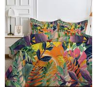 FamHarbor Double Summer Duvet 200x200 cm, Lightweight 4.5 Tog Coverless Quilt with Leaf & Plants Pattern, Soft & Breathable Abstract Comforter with 2 Pillowcases, Machine Washable -Eh9