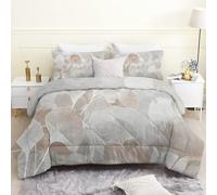 FamHarbor Grey King Size Duvet, Coverless Duvet with Flax Leaves Pattern, King Size Quilt 7.5 Tog for All Seasons, Soft and Comfortable, Lightweight Washable Comforter 230x220 cm, A1853