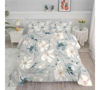 FamHarbor Grey Single Duvet, Coverless Duvet with Fleurs Pattern, Single Quilt 7.5 Tog for All Seasons, Soft and Comfortable, Lightweight Washable Comforter 135x200 cm with 1 Pillowcase