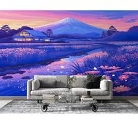 FamHarbor Mount Fuji Japan Wallpaper Stream Photo Wallpaper Non-Woven Wall Mural Covering for Bedroom Living Room Hallway TV Background Wall Decor 300cm x 210cm (WxH) Purple -Ac12