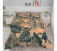 FamHarbor Orange Single Duvet, Coverless Duvet with Fleurs Pattern, Single Quilt 7.5 Tog for All Seasons, Soft and Comfortable, Lightweight Washable Comforter 135x200 cm with 1 Pillowcase