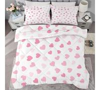 FamHarbor Pink, White Super King Size Duvet, Coverless Duvet with Heart Pattern, Superking Quilt 7.5 Tog for All Seasons, Soft and Comfy, Lightweight Washable Comforter 260x220 cm