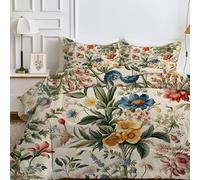 FamHarbor Queen Size Duvet 228x228 cm, Coverless Duvet with Vintage, Boho Pattern, Floral Queen Size Quilt 7.5 Tog with 2 Pillowcases, Soft and Comfortable, Lightweight Washable Comforter, Ei67