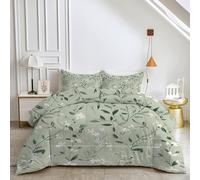FamHarbor Queen Size Summer Duvet 228x228 cm, 4.5 Tog Lightweight Coverless Quilt with Floral & Plants Pattern, Vintage Soft & Breathable Comforter with 2 Pillowcases, Machine Washable -Ed24