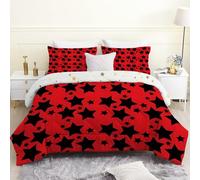 FamHarbor Red King Size Duvet, Coverless Duvet with Colorful Stars Pattern, King Size Quilt 7.5 Tog for All Seasons, Soft and Comfortable, Lightweight Washable Comforter 230x220 cm with 2 Pillowcases