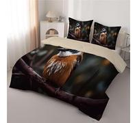FamHarbor Single Duvet 135x200 cm, Coverless Duvet with Bird, Animal Pattern, Black Single Quilt 7.5 Tog with 1 Pillowcase, Soft and Comfortable, Lightweight Washable Comforter, EA313