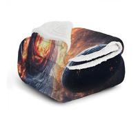 FamHarbor Soft Thick Sherpa Fleece Blanket for Sofa, Adults, Double Bed, Milky Way, Planet Small Sofa Throw Blanket for Sofa, Fluffy Black Blankets and Throws (150x200cm) -Af17