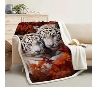 FamHarbor Soft Thick Sherpa Fleece Blanket for Sofa, Adults, Double Bed, Tiger, Wild Animals Small Sofa Throw Blanket for Sofa, Fluffy White,Red Blankets and Throws (120x200cm) -Ag49